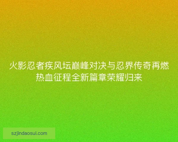 火影忍者疾风坛巅峰对决与忍界传奇再燃热血征程全新篇章荣耀归来