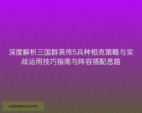 深度解析三国群英传5兵种相克策略与实战运用技巧指南与阵容搭配思路